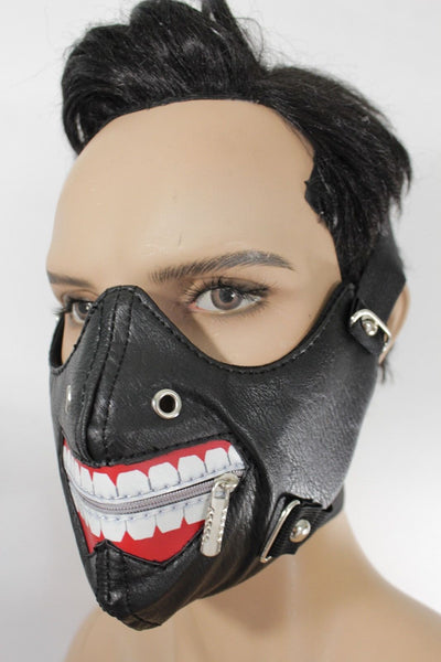 Black Faux Leather Mouth Muzzle S&M Rave Goth New Men Halloween Costume Accessories