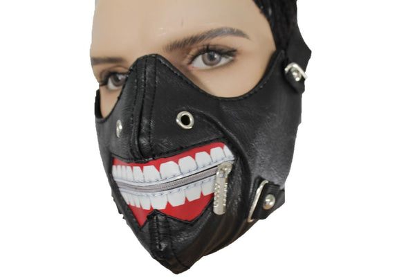 Black Faux Leather Mouth Muzzle S&M Rave Goth New Men Halloween Costume Accessories