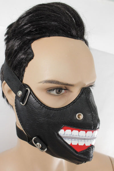 Black Faux Leather Mouth Muzzle S&M Rave Goth New Men Halloween Costume Accessories