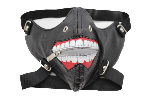 Black Faux Leather Mouth Muzzle S&M Rave Goth New Men Halloween Costume Accessories