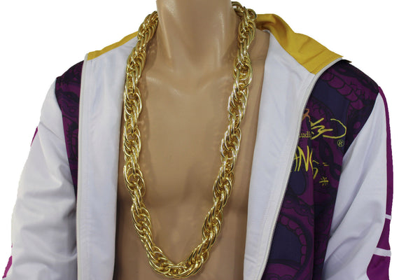 Men Chunky Metal Double Chunky Gold Metal Chain Link Long Necklace Miami Hip Hop