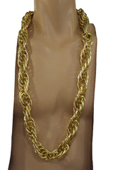 Double Chain Link Chunky Gold Metal Long Necklace