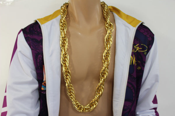 Men Chunky Metal Double Chunky Gold Metal Chain Link Long Necklace Miami Hip Hop