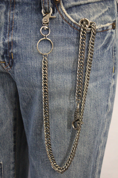 Silver Long Metal Wallet Chains KeyChain Double Clasp Strong Heavh Duty Chains New Men Accessories