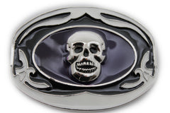 Black Big Buckle Silver Skull Skeleton Halloween Oval Gothic