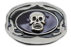Black Big Buckle Silver Skull Skeleton Halloween Oval Gothic