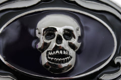 Black Big Buckle Silver Skull Skeleton Halloween Oval Gothic
