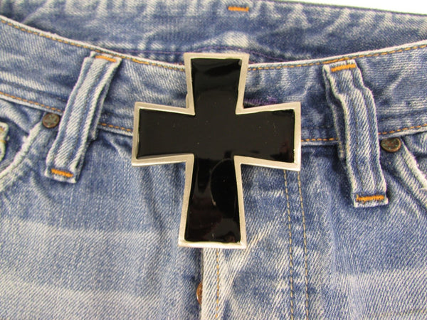 New Men Women Fashion Western Belt Buckle Silver Metal Geometric Black Cross - alwaystyle4you - 1