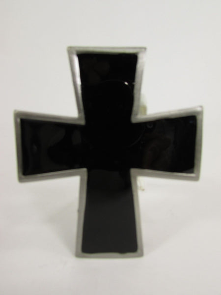 New Men Women Fashion Western Belt Buckle Silver Metal Geometric Black Cross - alwaystyle4you - 2