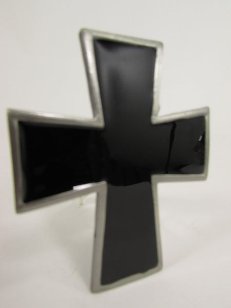 New Men Women Fashion Western Belt Buckle Silver Metal Geometric Black Cross - alwaystyle4you - 5