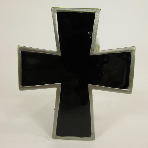 New Men Women Fashion Western Belt Buckle Silver Metal Geometric Black Cross - alwaystyle4you - 8