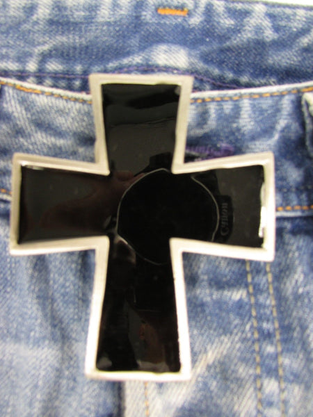 Silver Metal Black Geometric Cross Belt Buckle New Men Women Western Fashion Accessories