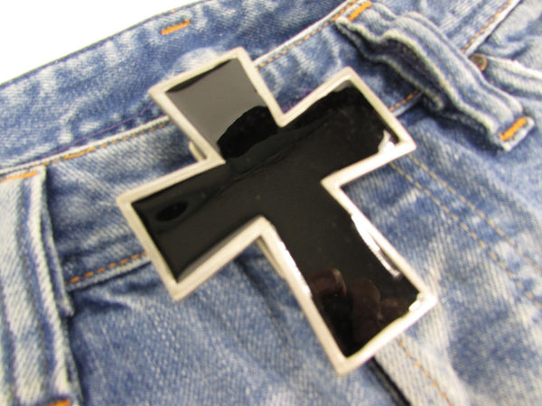 New Men Women Fashion Western Belt Buckle Silver Metal Geometric Black Cross - alwaystyle4you - 7