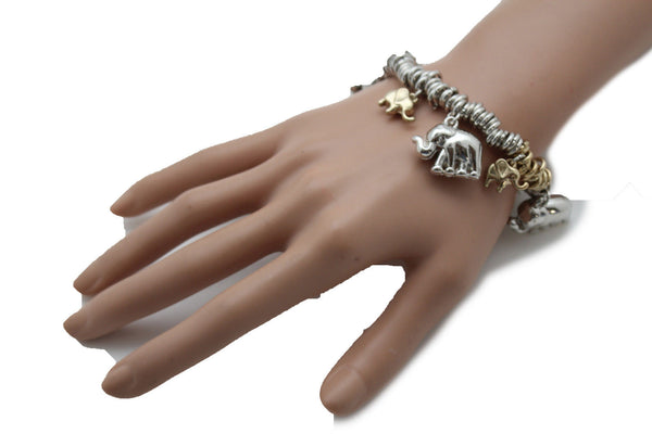 SIlver Elastic Wrist Bracelet Multi Elephant Charm Gold Luck New Women Fashion Jewelry Accessories - alwaystyle4you - 11