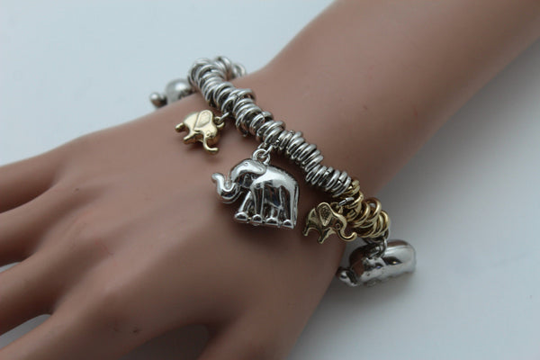 SIlver Elastic Wrist Bracelet Multi Elephant Charm Gold Luck New Women Fashion Jewelry Accessories - alwaystyle4you - 12
