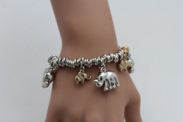 Silver Elastic Wrist Bracelet Multi Elephant Charm Gold Luck New Women Fashion Jewelry Accessories