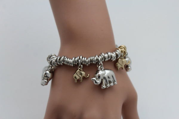 SIlver Elastic Wrist Bracelet Multi Elephant Charm Gold Luck New Women Fashion Jewelry Accessories - alwaystyle4you - 1
