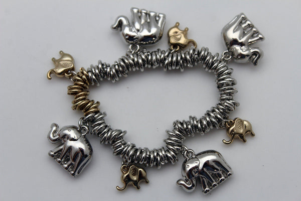 SIlver Elastic Wrist Bracelet Multi Elephant Charm Gold Luck New Women Fashion Jewelry Accessories - alwaystyle4you - 3