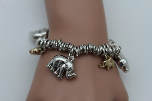 SIlver Elastic Wrist Bracelet Multi Elephant Charm Gold Luck New Women Fashion Jewelry Accessories - alwaystyle4you - 4