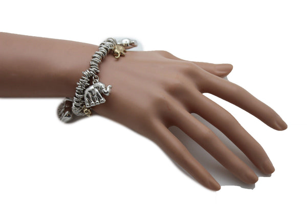 SIlver Elastic Wrist Bracelet Multi Elephant Charm Gold Luck New Women Fashion Jewelry Accessories - alwaystyle4you - 5