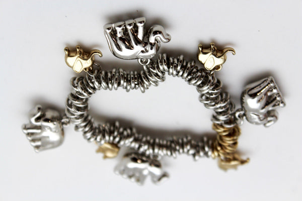 SIlver Elastic Wrist Bracelet Multi Elephant Charm Gold Luck New Women Fashion Jewelry Accessories - alwaystyle4you - 7