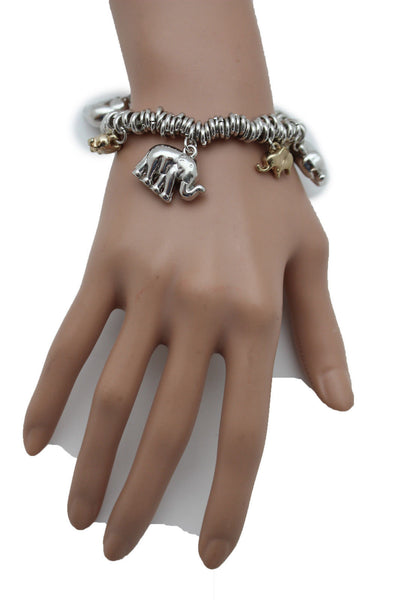 SIlver Elastic Wrist Bracelet Multi Elephant Charm Gold Luck New Women Fashion Jewelry Accessories - alwaystyle4you - 8