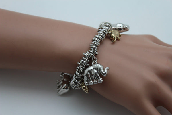 SIlver Elastic Wrist Bracelet Multi Elephant Charm Gold Luck New Women Fashion Jewelry Accessories - alwaystyle4you - 9