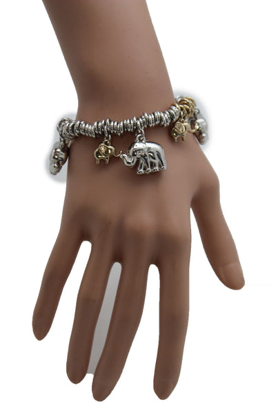 SIlver Elastic Wrist Bracelet Multi Elephant Charm Gold Luck New Women Fashion Jewelry Accessories - alwaystyle4you - 10