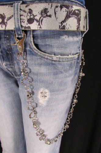 Silver Metal 25" Long Wallet Key Chain Links Skeleton Skulls Rings Rocker Punker Punk Rock New Men Fashion - alwaystyle4you - 7