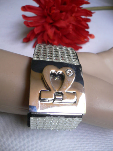 Silver Elastic Band Bracelet Heart Closer Rhinestones Retro Style New Women Fashion Accessories - alwaystyle4you - 5