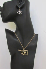 Gold Long Chains OK Oklahoma Pendant Necklace  + Earrings Set New Women 18" Fashion - alwaystyle4you - 4