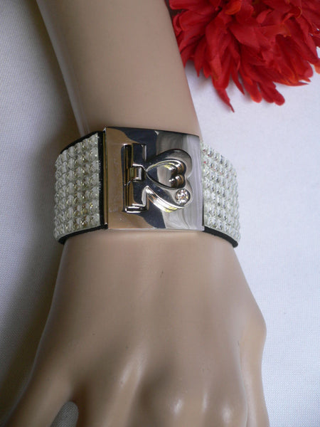 Silver Elastic Band Bracelet Heart Closer Rhinestones Retro Style New Women Fashion Accessories - alwaystyle4you - 6