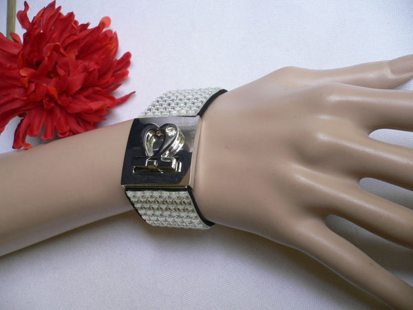 Silver Elastic Band Bracelet Heart Closer Rhinestones Retro Style New Women Fashion Accessories - alwaystyle4you - 10