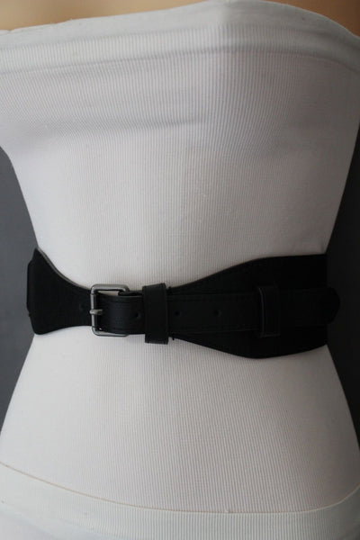 Brown / Black Elastic Stretch Back Band Hip High Waist Belt Metal Buckle New Women Fashion Accessories Size S M - alwaystyle4you - 16