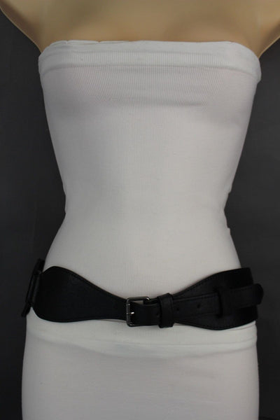 Brown / Black Elastic Stretch Back Band Hip High Waist Belt Metal Buckle New Women Fashion Accessories Size S M - alwaystyle4you - 9
