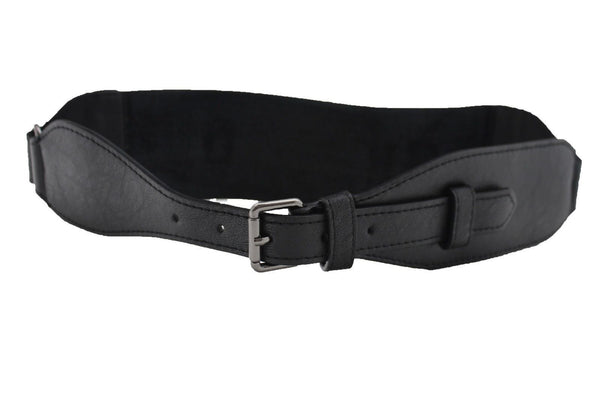 Brown / Black Elastic Stretch Back Band Hip High Waist Belt Metal Buckle New Women Fashion Accessories Size S M - alwaystyle4you - 10