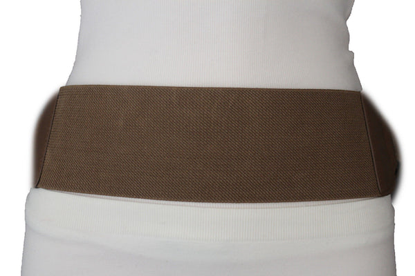 Brown / Black Elastic Stretch Back Band Hip High Waist Belt Metal Buckle New Women Fashion Accessories Size S M - alwaystyle4you - 22