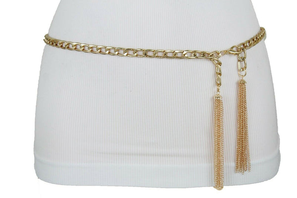Gold Silver Belt Metal Chain Narrow Fashion Tassel Fringes Women Fashion Accessories M-L