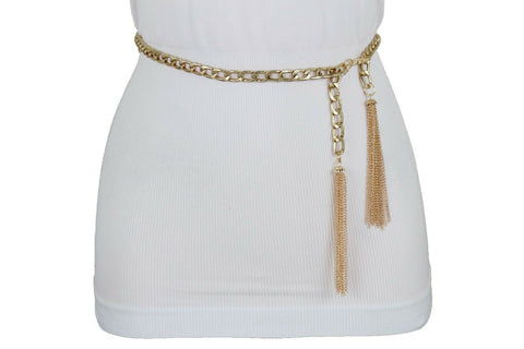 Gold Silver Belt Metal Chain Narrow Fashion Tassel Fringes Women Fashion Accessories M-L