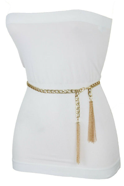 Gold Silver Belt Metal Chain Narrow Fashion Tassel Fringes Women Fashion Accessories M-L