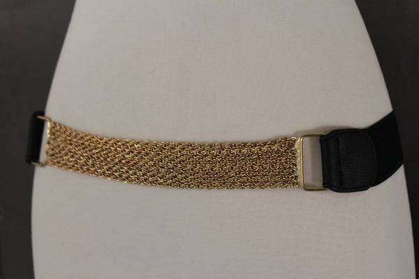 Black Elastic Belt Multi Layer Pewter Metal Chains 8 Strands Women Fashion Accessories S M