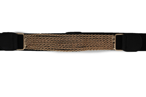 Black Elastic Belt Multi Layer Pewter Metal Chains 8 Strands Women Fashion Accessories S M