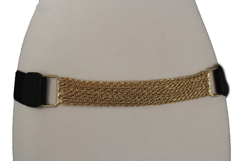 Black Elastic Belt Multi Layer Pewter Metal Chains 8 Strands Women Fashion Accessories S M