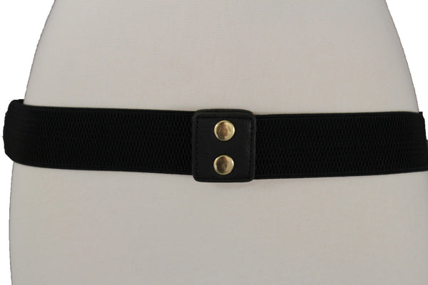 Black Elastic Belt Multi Layer Pewter Metal Chains 8 Strands Women Fashion Accessories S M