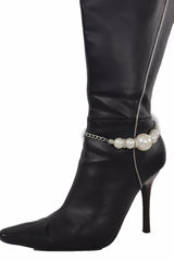 Silver Metal Chain Anklet Shoe Pearl Balls Charm Unique Boot Bracelet