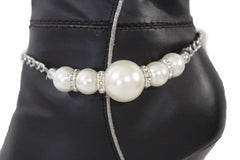 Silver Metal Chain Anklet Shoe Pearl Balls Charm Unique Boot Bracelet