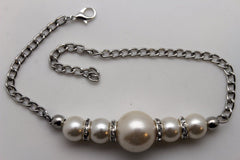 Silver Metal Chain Anklet Shoe Pearl Balls Charm Unique Boot Bracelet