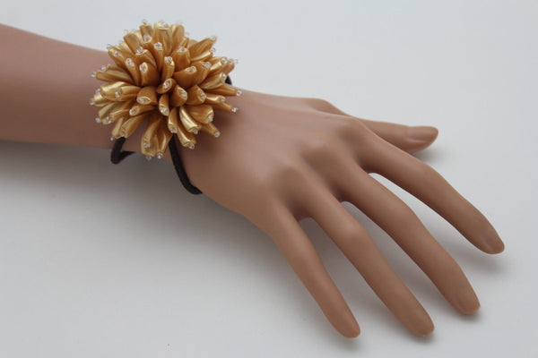 Charm & Black / Cream White / Cream Gold / Cream Pink Elastic Cuff Bracelet Band Big Cream Flower New Women Fashion Jewelry Accessories - alwaystyle4you - 17