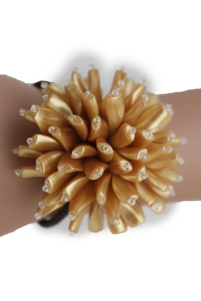 Charm & Black / Cream White / Cream Gold / Cream Pink Elastic Cuff Bracelet Band Big Cream Flower New Women Fashion Jewelry Accessories - alwaystyle4you - 22