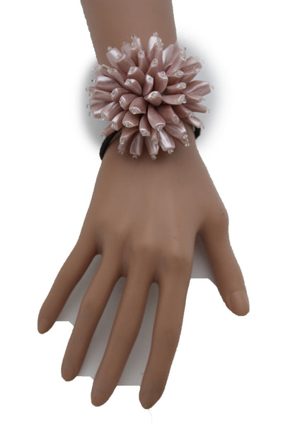 Charm & Black / Cream White / Cream Gold / Cream Pink Elastic Cuff Bracelet Band Big Cream Flower New Women Fashion Jewelry Accessories - alwaystyle4you - 28